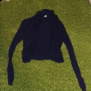 Dark violet cardigan with ruffle detail